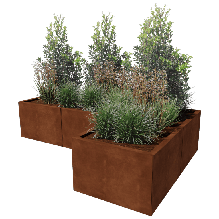 Ζαρντινιέρα από χάλυβα Corten - Σχήμα L - 180 x 120 cm