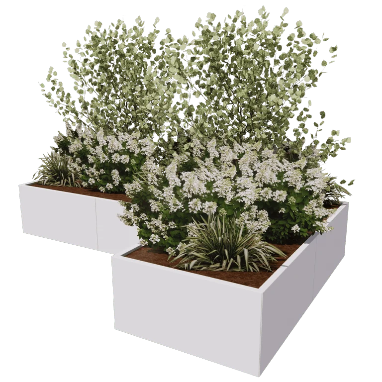 Ζαρντινιέρα από χάλυβα - Σχήμα L - 300 x 200 x 100 cm - RAL9005 ματ (μαύρο) - Χωρίς πλάκα βάσης