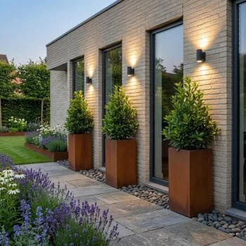 Ζαρντινιέρα από χάλυβα Corten - Τετράγωνο - 40 x 40 x 80 cm - Με πλάκα βάσης