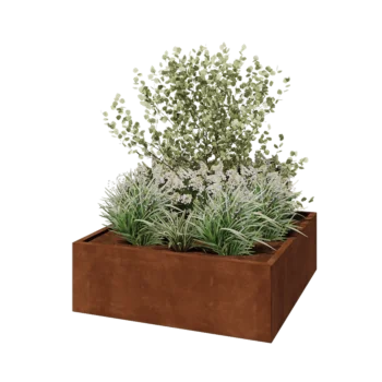 Ζαρντινιέρα από χάλυβα Corten - Τετράγωνο - 120 x 120 x 40 cm - Με πλάκα βάσης