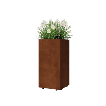 Ζαρντινιέρα από χάλυβα Corten - Τετράγωνο - 40 x 40 x 80 cm - Με πλάκα βάσης - Με πόδια
