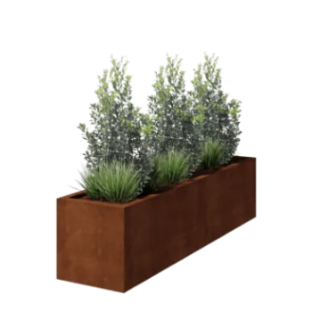 Ζαρντινιέρα από χάλυβα Corten - Ορθογώνιο - 200 x 50 x 50 cm - Συγκολλημένο - Με πλάκα βάσης