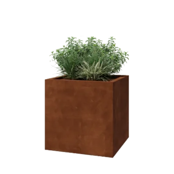 Ζαρντινιέρα από χάλυβα Corten - Τετράγωνο - 70 x 70 x 70 cm - Συγκολλημένο - Με πλάκα βάσης