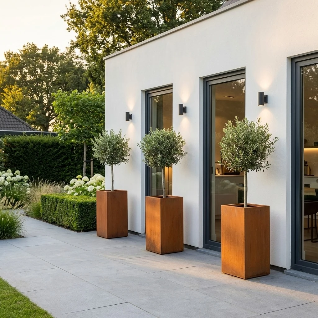 Ζαρντινιέρα από χάλυβα Corten - Τετράγωνο - 30 x 30 x 60 cm - Με πλάκα βάσης