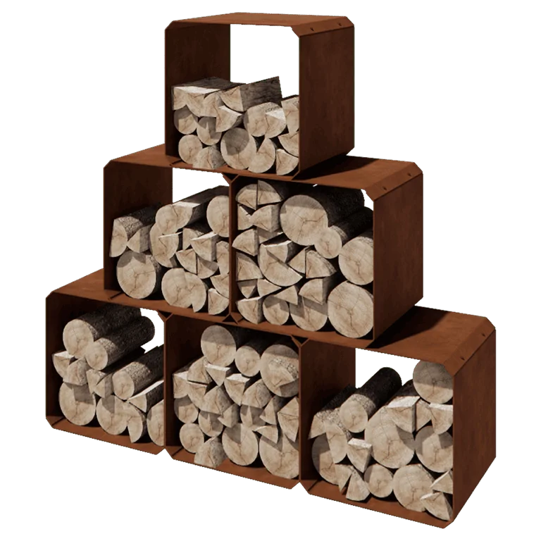 Αποθήκευση ξύλου από χάλυβα Corten - Colorado 6 τεμάχια - 40 x 40 x 40 cm