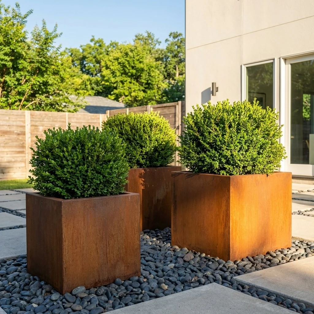 Ζαρντινιέρα από χάλυβα Corten - Τετράγωνο - 60 x 60 x 60 cm - Με πλάκα βάσης