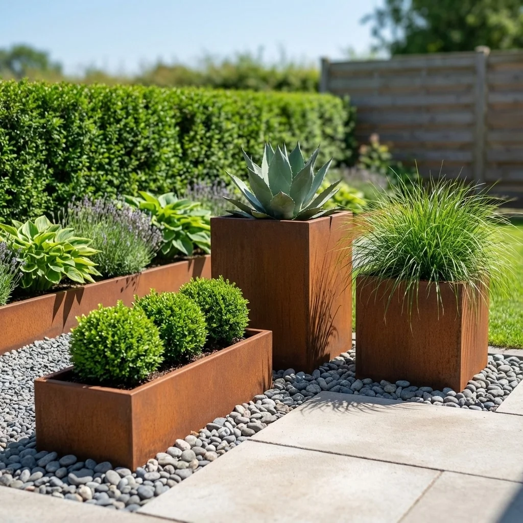 Ζαρντινιέρα από χάλυβα Corten - Ορθογώνιο - 100 x 30 x 30 cm - Με πλάκα βάσης