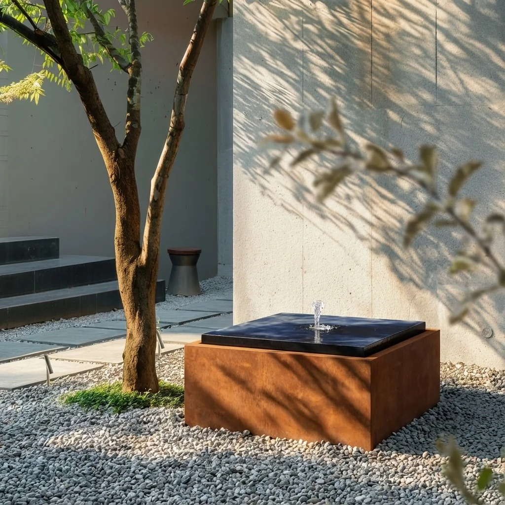 Συντριβάνι από χάλυβα Corten - Orin - 80 x 80 x 40 cm - Με LED φωτισμό