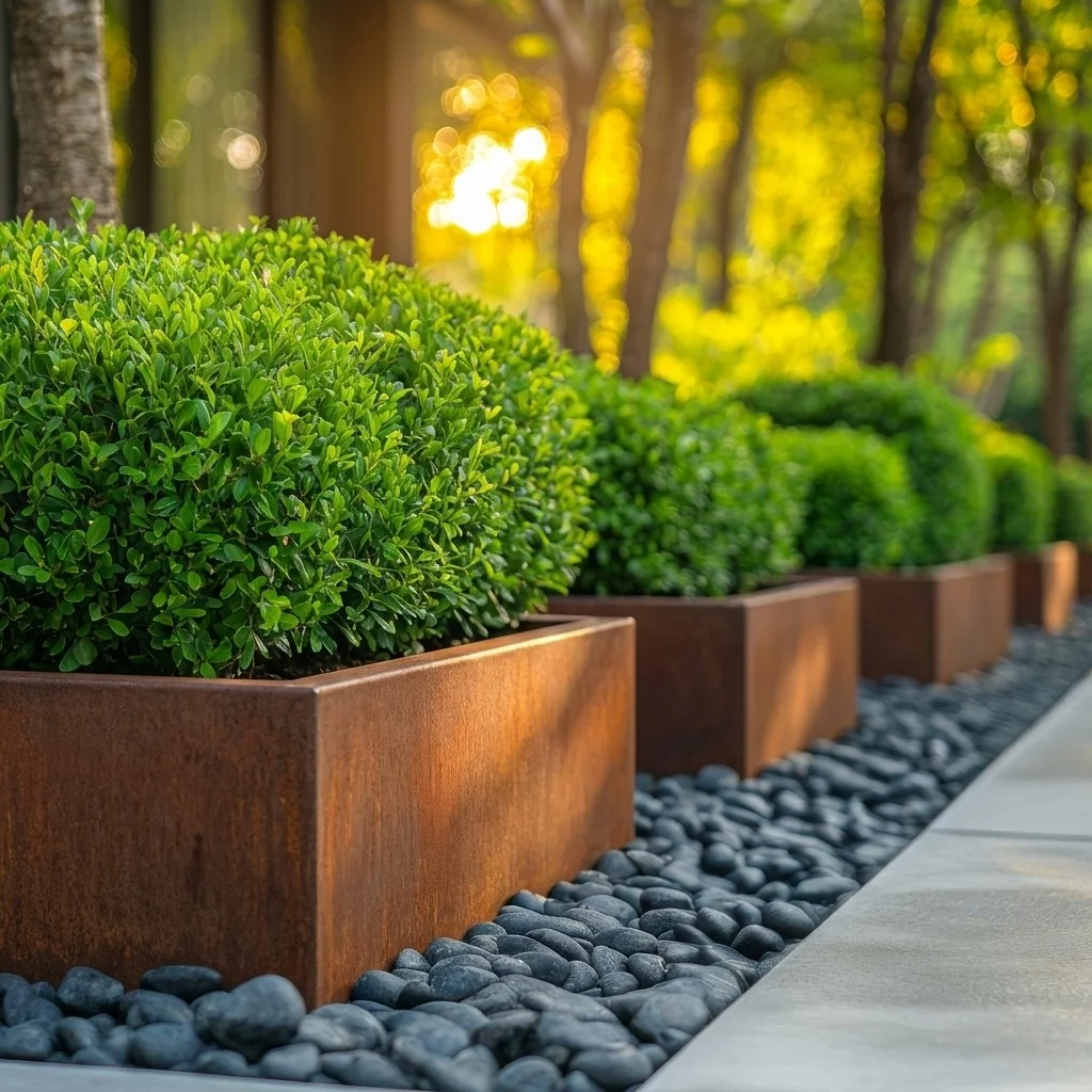 Ζαρντινιέρα από χάλυβα Corten - Τετράγωνο - 60 x 60 x 30 cm - Με πλάκα βάσης - Με τροχούς