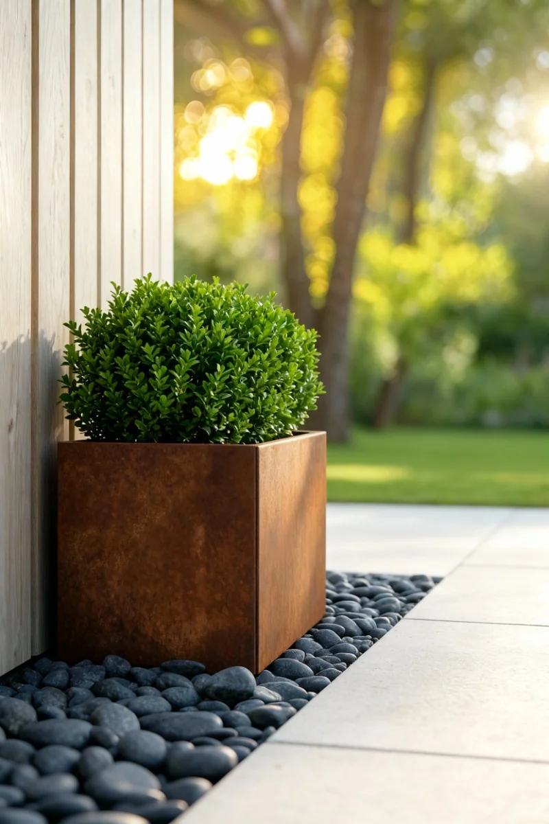 Ζαρντινιέρα από χάλυβα Corten - Τετράγωνο - 30 x 30 x 40 cm - Με πλάκα βάσης - Με πόδια