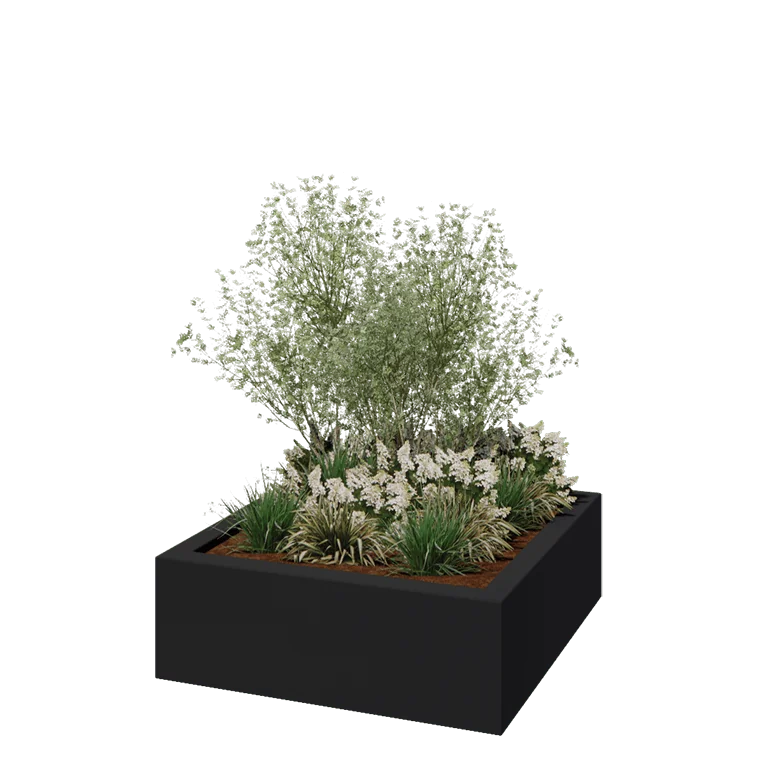 πολυεστερική γλάστρα - Τετράγωνο - 120 x 120 x 40 cm - RAL7021 ματ (μαύρο γκρι) - Με βάση