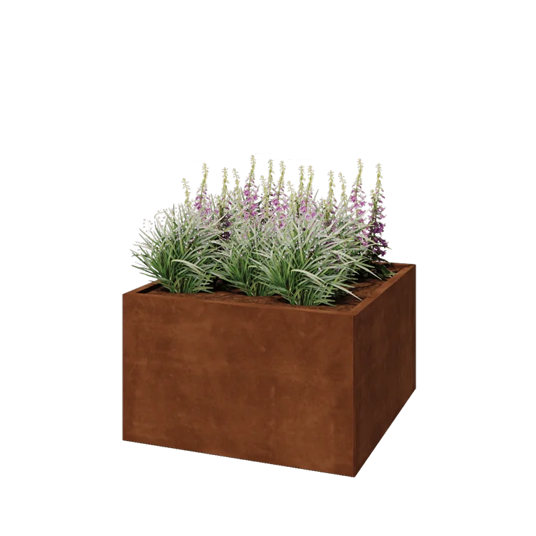 Ζαρντινιέρα από χάλυβα Corten - Τετράγωνο - 100 x 100 x 60 cm - Με πλάκα βάσης