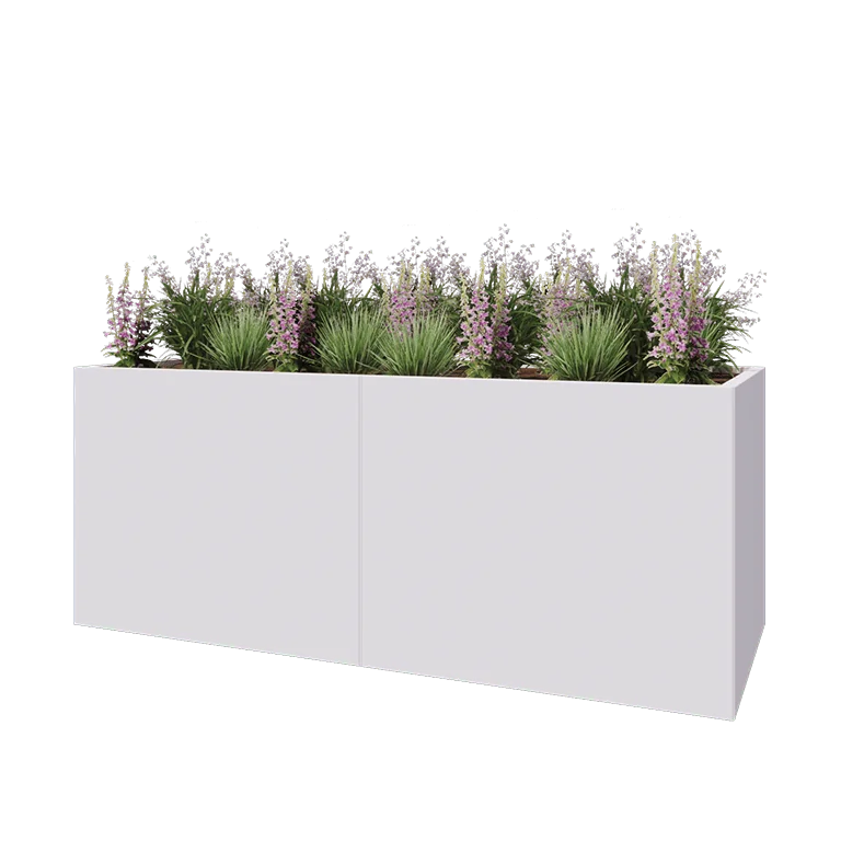 Ζαρντινιέρα XXL από χάλυβα - Ορθογώνιο - 200 x 80 x 80 cm - RAL9010 ματ (λευκό) - Με πλάκα βάσης