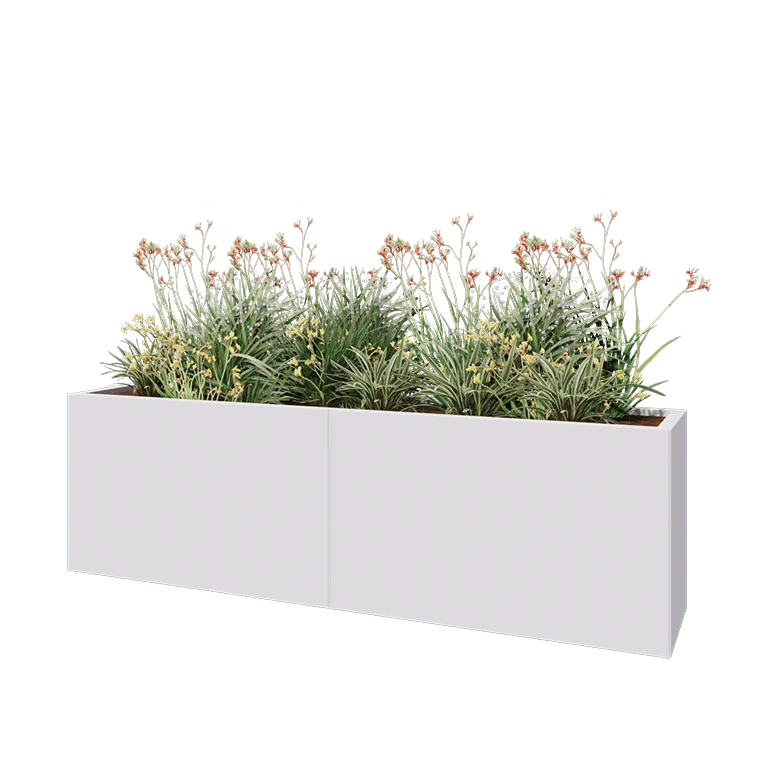 Ζαρντινιέρα XXL από χάλυβα - Ορθογώνιο - 200 x 40 x 60 cm - RAL9010 ματ (λευκό) - Με πλάκα βάσης