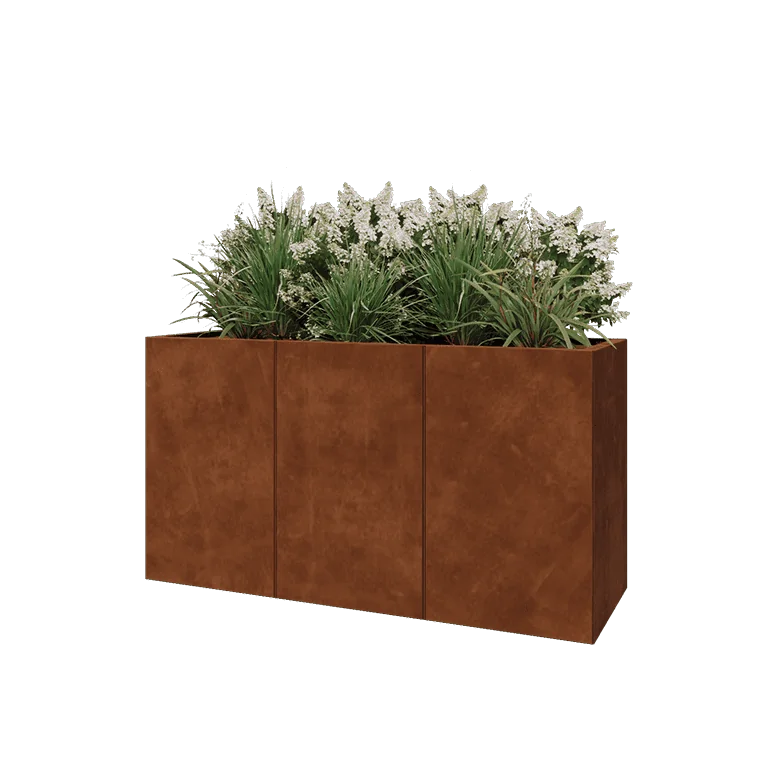 Ζαρντινιέρα XXL από χάλυβα Corten - Ορθογώνιο - 150 x 50 x 80 cm - Με πλάκα βάσης