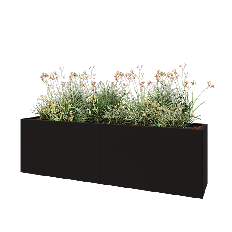 Ζαρντινιέρα XXL από χάλυβα - Ορθογώνιο - 200 x 40 x 60 cm - RAL9005 ματ (μαύρο) - Με πλάκα βάσης