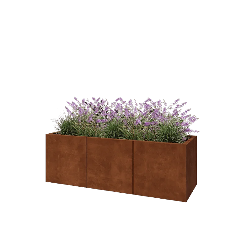 Ζαρντινιέρα XXL από χάλυβα Corten - Ορθογώνιο - 150 x 50 x 50 cm - Με πλάκα βάσης