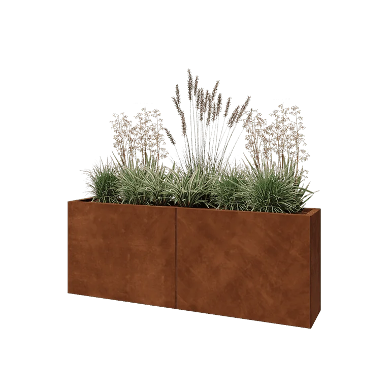 Ζαρντινιέρα XXL από χάλυβα Corten - Ορθογώνιο - 160 x 30 x 60 cm - Με πλάκα βάσης