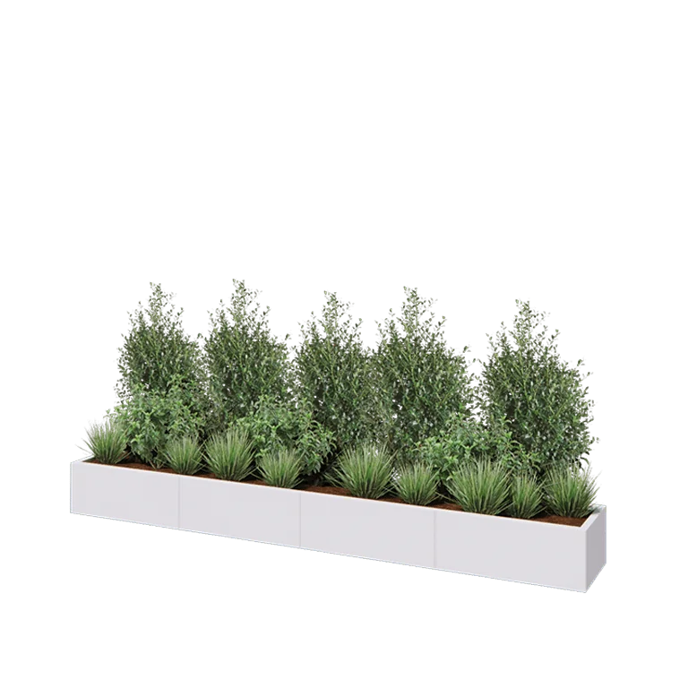 Ζαρντινιέρα XXL από χάλυβα - Ορθογώνιο - 320 x 40 x 30 cm - RAL9010 ματ (λευκό) - Με πλάκα βάσης