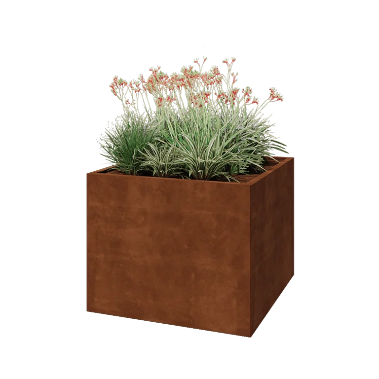 Ζαρντινιέρα από χάλυβα Corten - Τετράγωνο - 100 x 100 x 80 cm - Χωρίς πλάκα βάσης