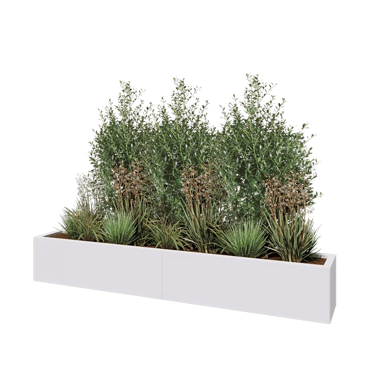Ζαρντινιέρα XXL από χάλυβα - Ορθογώνιο - 200 x 30 x 30 cm - RAL9010 ματ (λευκό) - Με πλάκα βάσης