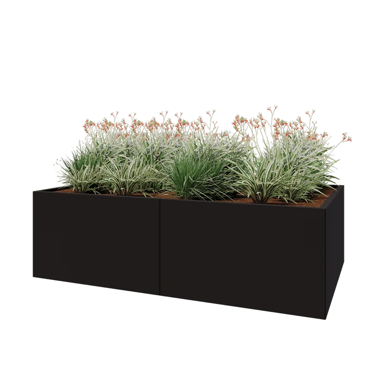 Ζαρντινιέρα XXL από χάλυβα - Ορθογώνιο - 200 x 120 x 60 cm - RAL9005 ματ (μαύρο) - Με πλάκα βάσης