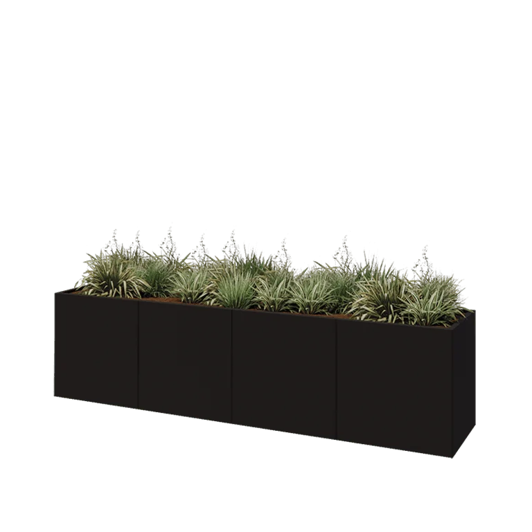 Ζαρντινιέρα XXL από χάλυβα - Ορθογώνιο - 320 x 60 x 80 cm - RAL9005 ματ (μαύρο) - Με πλάκα βάσης