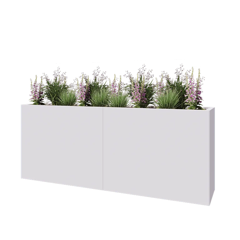 Ζαρντινιέρα XXL από χάλυβα - Ορθογώνιο - 200 x 40 x 80 cm - RAL9010 ματ (λευκό) - Με πλάκα βάσης