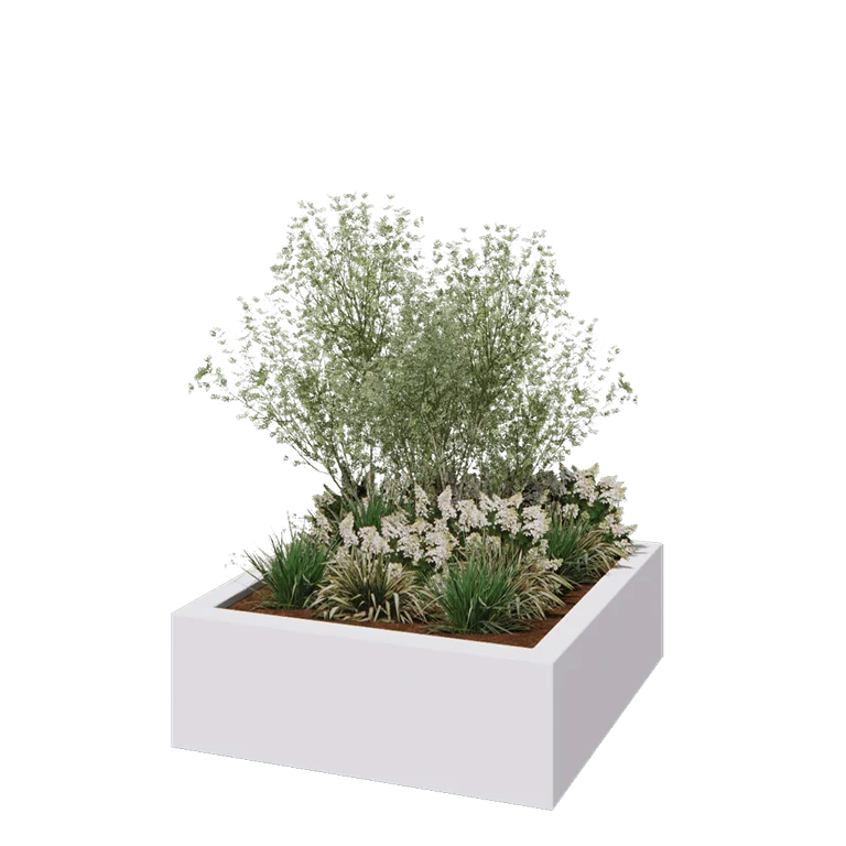 πολυεστερική γλάστρα - Τετράγωνο - 120 x 120 x 40 cm - RAL9010 ματ (λευκό) - Με βάση