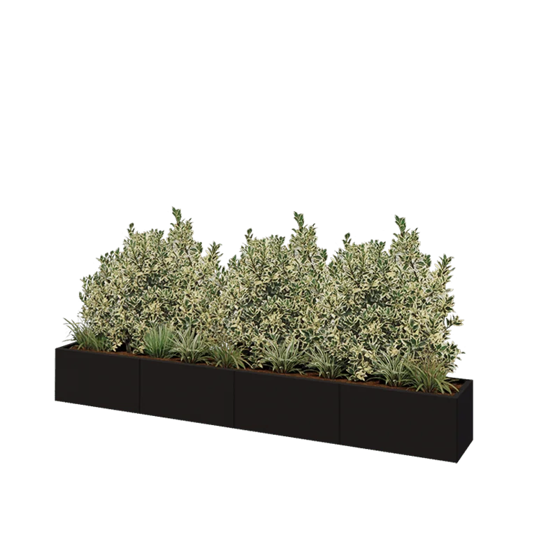 Ζαρντινιέρα XXL από χάλυβα - Ορθογώνιο - 320 x 40 x 40 cm - RAL9005 ματ (μαύρο) - Με πλάκα βάσης