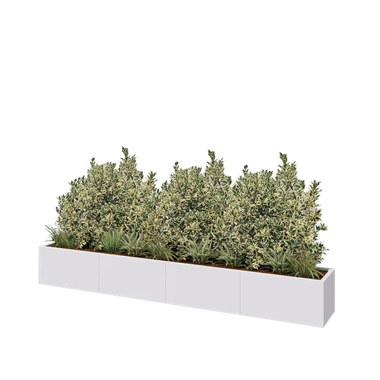 Ζαρντινιέρα XXL από χάλυβα - Ορθογώνιο - 320 x 40 x 40 cm - RAL9010 ματ (λευκό) - Με πλάκα βάσης