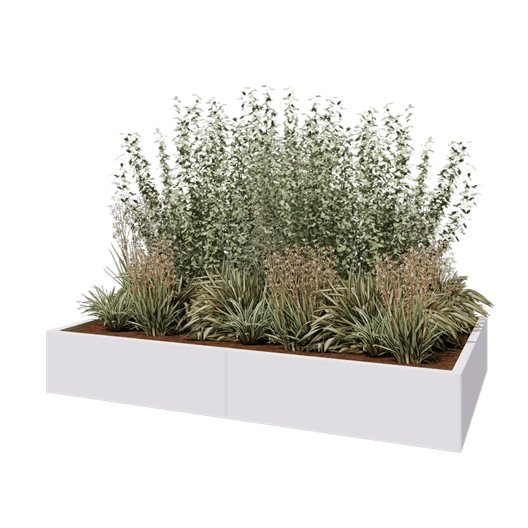 Ζαρντινιέρα XXL από χάλυβα - Ορθογώνιο - 200 x 120 x 30 cm - RAL9010 ματ (λευκό) - Με πλάκα βάσης