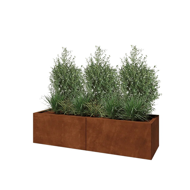 Ζαρντινιέρα XXL από χάλυβα Corten - Ορθογώνιο - 160 x 50 x 40 cm - Με πλάκα βάσης