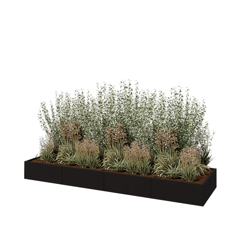 Ζαρντινιέρα XXL από χάλυβα - Ορθογώνιο - 320 x 80 x 30 cm - RAL9005 ματ (μαύρο) - Με πλάκα βάσης