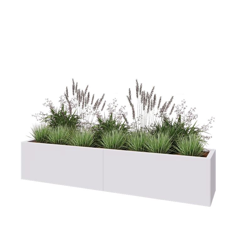 Ζαρντινιέρα XXL από χάλυβα - Ορθογώνιο - 200 x 40 x 40 cm - RAL9010 ματ (λευκό) - Με πλάκα βάσης