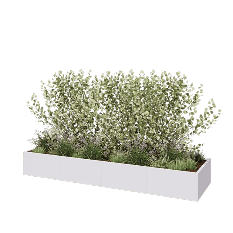Ζαρντινιέρα XXL από χάλυβα - Ορθογώνιο - 320 x 80 x 40 cm - RAL9010 ματ (λευκό) - Με πλάκα βάσης