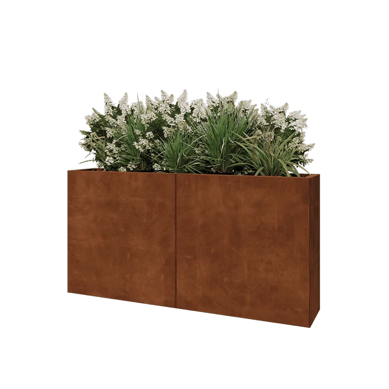 Ζαρντινιέρα XXL από χάλυβα Corten - Ορθογώνιο - 160 x 30 x 80 cm - Με πλάκα βάσης