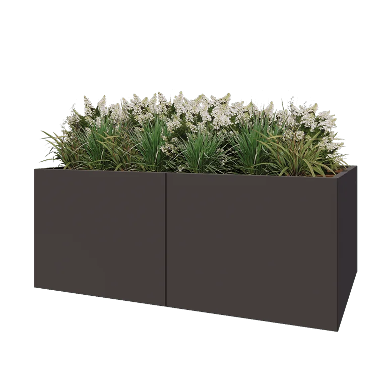 Ζαρντινιέρα XXL από χάλυβα - Ορθογώνιο - 200 x 80 x 80 cm - RAL7016 ματ (ανθρακί γκρι) - Με πλάκα βάσης