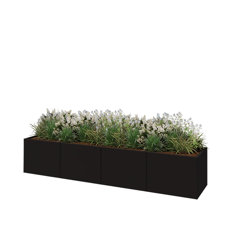 Ζαρντινιέρα XXL από χάλυβα - Ορθογώνιο - 320 x 60 x 60 cm - RAL9005 ματ (μαύρο) - Χωρίς πλάκα βάσης