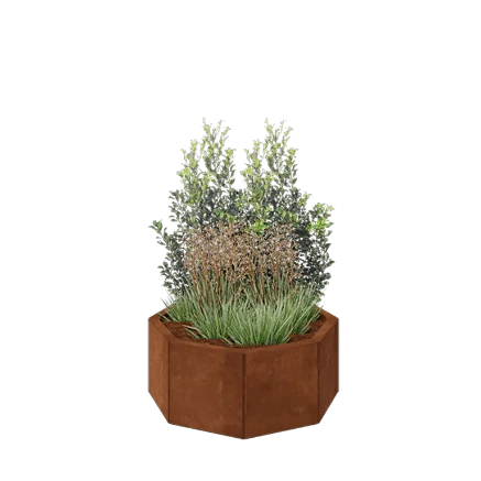 Ζαρντινιέρα από χάλυβα Corten - Οκτάγωνο - 72,4 x 72,4 x 30 cm - Με πλάκα βάσης