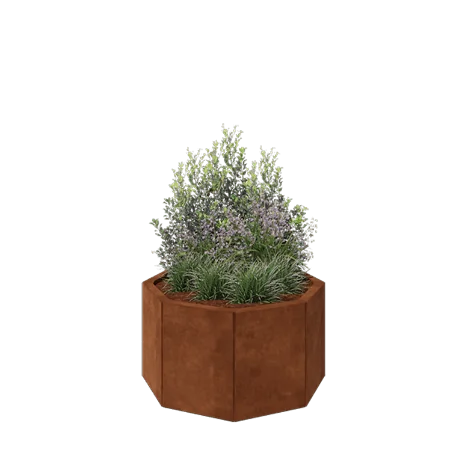 Ζαρντινιέρα από χάλυβα Corten - Οκτάγωνο - 72,4 x 72,4 x 40 cm - Με πλάκα βάσης