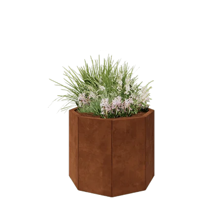 Ζαρντινιέρα από χάλυβα Corten - Οκτάγωνο - 72,4 x 72,4 x 60 cm - Με πλάκα βάσης