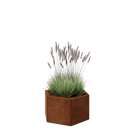 Ζαρντινιέρα από χάλυβα Corten - Εξάγωνο - 59,3 x 52 x 30 cm - Με πλάκα βάσης