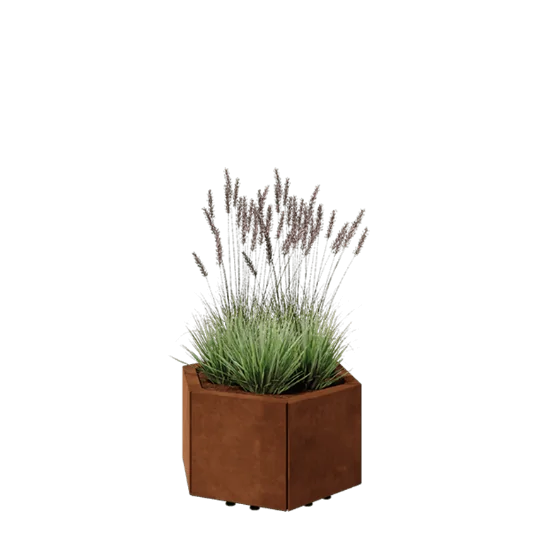 Ζαρντινιέρα από χάλυβα Corten - Εξάγωνο - 59,3 x 52 x 30 cm - Με πλάκα βάσης - Με πόδια