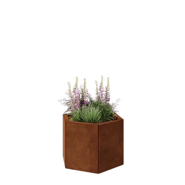 Ζαρντινιέρα από χάλυβα Corten - Εξάγωνο - 59,3 x 52 x 40 cm - Χωρίς πλάκα βάσης