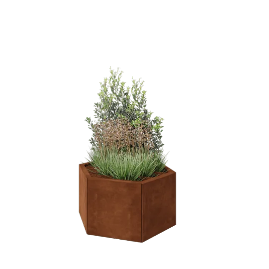 Ζαρντινιέρα από χάλυβα Corten - Εξάγωνο - 79,3 x 69,3 x 40 cm - Χωρίς πλάκα βάσης