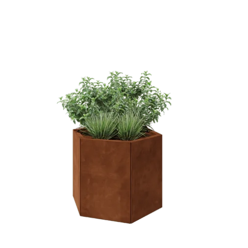 Ζαρντινιέρα από χάλυβα Corten - Εξάγωνο - 79,3 x 69,3 x 60 cm - Χωρίς πλάκα βάσης