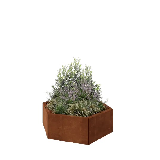 Ζαρντινιέρα από χάλυβα Corten - Εξάγωνο - 99,3 x 86,6 x 30 cm - Χωρίς πλάκα βάσης