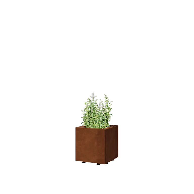 Ζαρντινιέρα από χάλυβα Corten - Τετράγωνο - 30 x 30 x 30 cm - Με πλάκα βάσης - Με πόδια