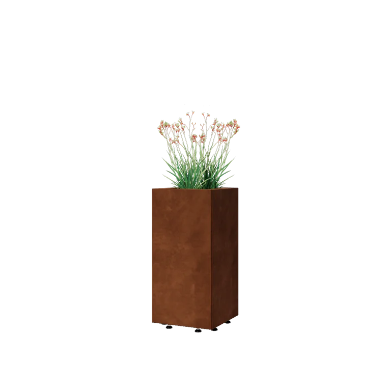 Ζαρντινιέρα από χάλυβα Corten - Τετράγωνο - 30 x 30 x 60 cm - Με πλάκα βάσης - Με πόδια